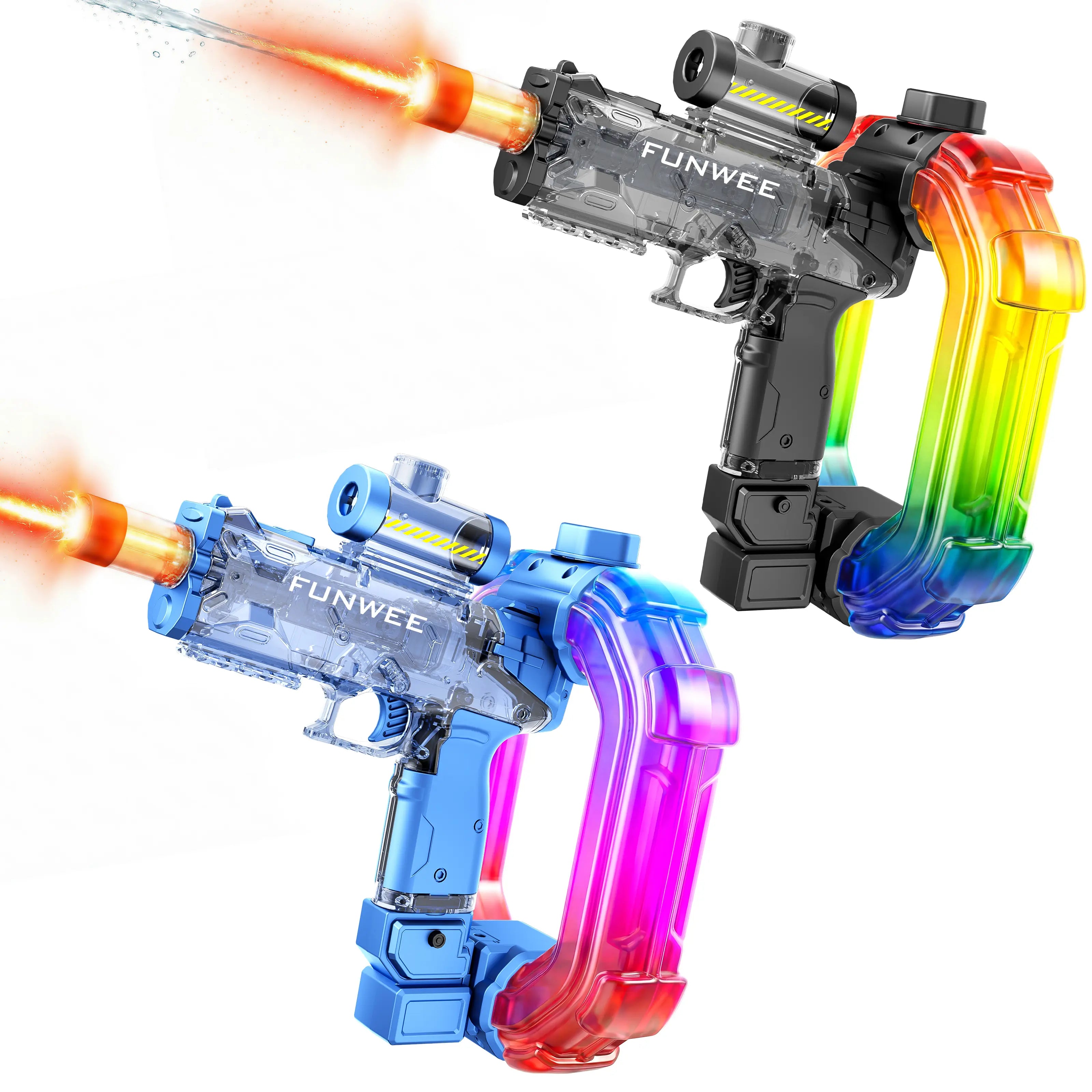 FUNWEE Ultimate Battle Powerful Electric Water Gun, Automatic Squirt Gun with Glowing Realistic Muzzle, 26Oz for Circle, 12Oz Standard, up to 19 Ft Range, Outdoor Summer Party Toys for Summer Tactical Multiplayer Team, Kids Outdoor Play