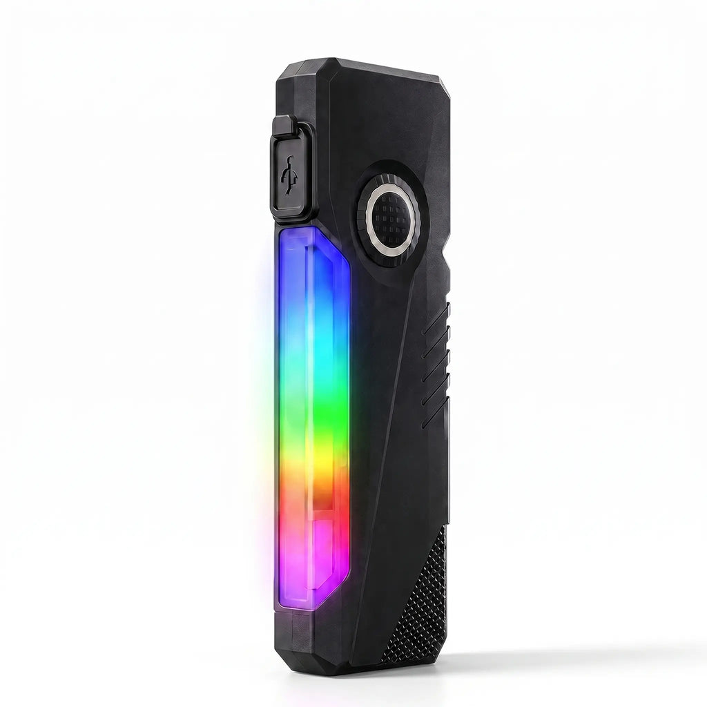 LETOUR Rechargeable EDC Flashlight 1200 Lumens, Ultra-Thin Pocket LED Light with Red Laser, UV Purple Light, RGB Side Lights, Magnetic Clip & Base, Multi-Functional Tactical