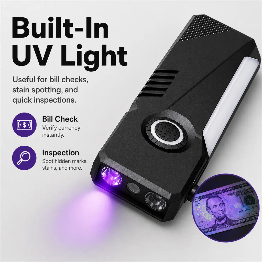 LETOUR Rechargeable EDC Flashlight 1200 Lumens, Ultra-Thin Pocket LED Light with Red Laser, UV Purple Light, RGB Side Lights, Magnetic Clip & Base, Multi-Functional Tactical