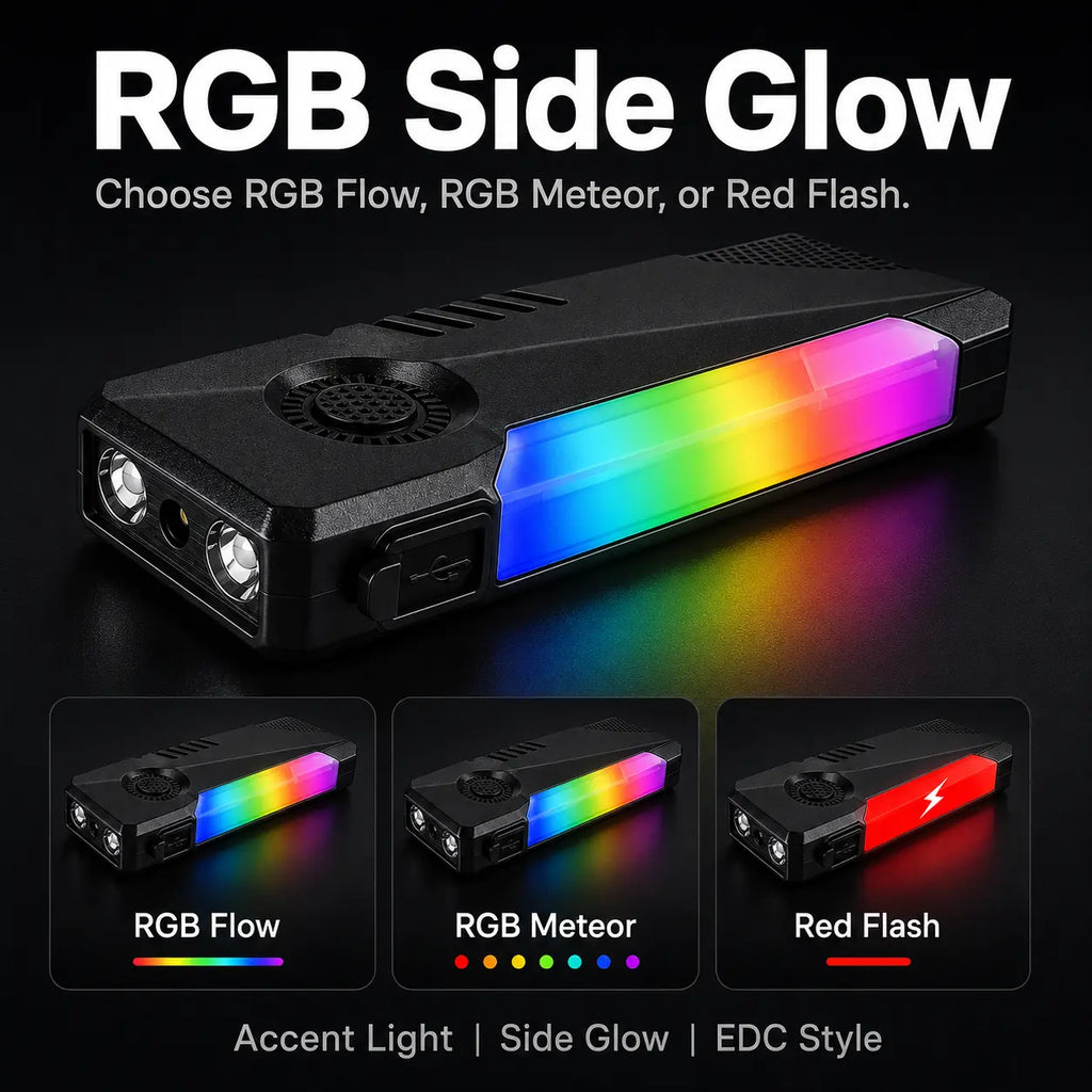LETOUR Rechargeable EDC Flashlight 1200 Lumens, Ultra-Thin Pocket LED Light with Red Laser, UV Purple Light, RGB Side Lights, Magnetic Clip & Base, Multi-Functional Tactical